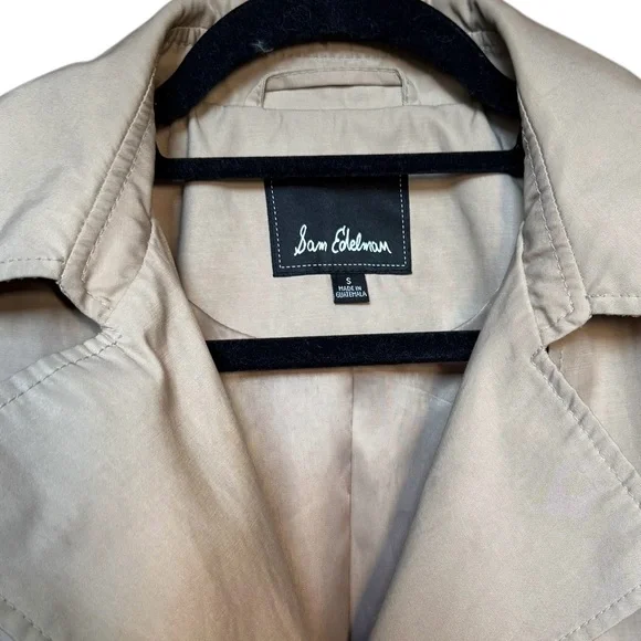 Sam Edelman Trench Coat Womens Small Beige Tan Double Breasted Belt Classic - Picture 6 of 8
